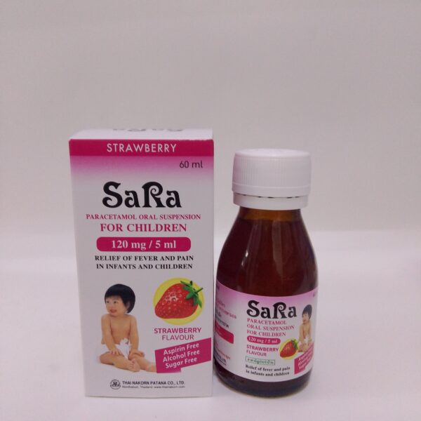 Sara( Paracetamol Oral Suspension For Children)120mg/5ml Strawberry Flavor